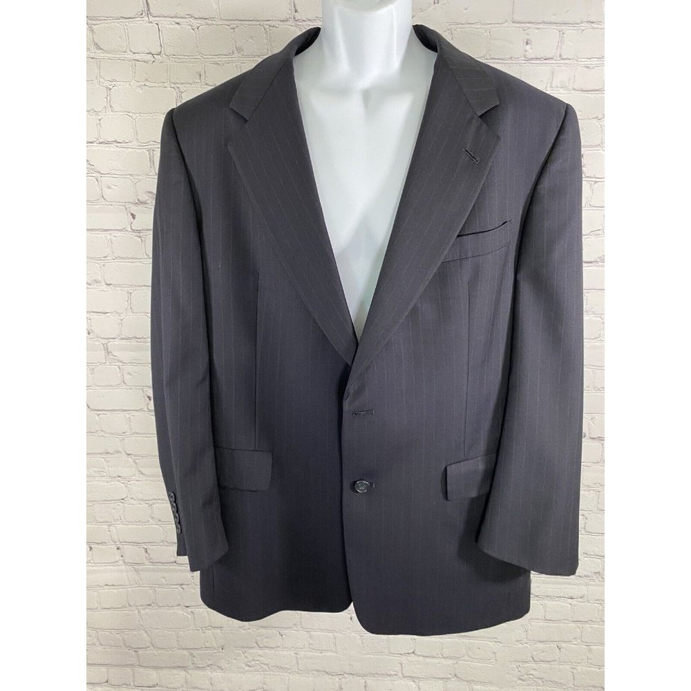 Hart Schaffner Marx Gold Trumpeter Navy Blue Pinstriped Jacket Blazer Wool 42R